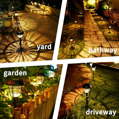 Solar Pathway Lights Outdoor, 8 Pack Bright LED Stake Lights, Waterproof IP65, Auto On Off Dusk to Dawn, Long-Lasting Battery (1000mAh), Up to 12 Hours Lighting for Walkway, Yard & Garden Decor