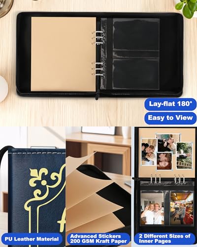 Memorial Photo Album 4x6 100 Photos, Leather Memory DIY Scrapbook with 25 Sheets and 20 Blank Kraft Sheets, Sympathy and Bereavement Gift for Loss of Loved One Condolences Gifts - color: Blue