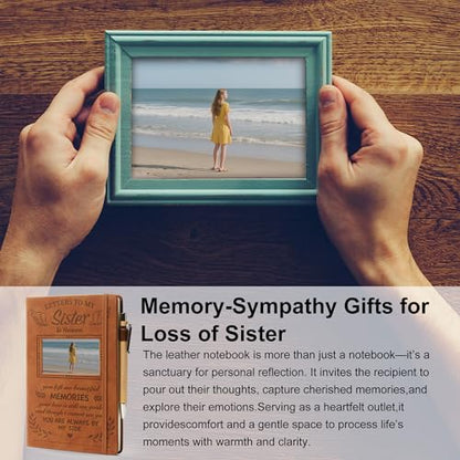 Letters To My Sister In Heaven Sympathy Gifts for The Loss Of Sister, Sympathy Memorial Gifts-Leather Journal A5 Notebook and Angel Keychain, Travel Photo Journal With Pocket Hug Keychain - color: Sister