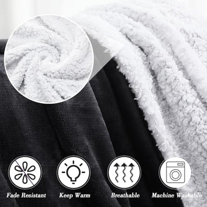 Moukeren Prayer Comfort Blanket for Men Women 60"x80" Inspirational Healing Sherpa Blanket Flannel Throw with Motivational Quotes Message for Chemo Patient Surgery Recovery Cancer Care Gift(Black)