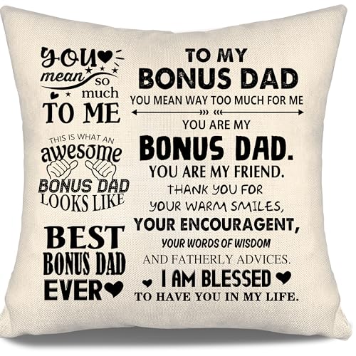 Bonus Dad You Mean Way Too Much for Me Throw Pillow Covers for Bonus Dad from Bonus Daughter Bonus Son Birthday Father's Day - color: Bonus Dad