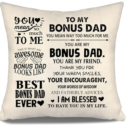 Bonus Dad You Mean Way Too Much for Me Throw Pillow Covers for Bonus Dad from Bonus Daughter Bonus Son Birthday Father's Day - color: Bonus Dad