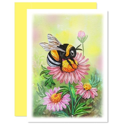 KingKraft Bee Quilling Card, Handcrafted Greeting Card for All Occasions, Birthday, Thinking of You, Get Well, Anniversary Card for Wife, Valentines Day, Mothers Day Card, Blank Inside - color: Bee