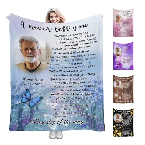 Customize Memorial Blankets Hug from Heaven Blanket Colorful Butterfly Remembrance Grieving Present for Loss of Dad Mom Pet Personalized Memorial Blankets with Photos Name - color: Color 04