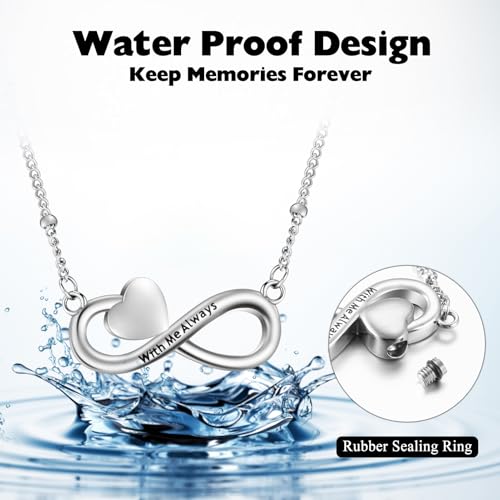 XIUDA Infinity Cremation Jewelry Heart Urn Necklace for Ashes Stainless Steel Urn Pendant Memorial Ashes Necklace for Women Men - color: Silver, engraved