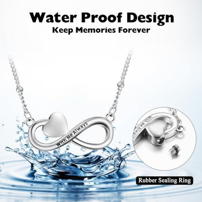XIUDA Infinity Cremation Jewelry Heart Urn Necklace for Ashes Stainless Steel Urn Pendant Memorial Ashes Necklace for Women Men - color: Silver, engraved