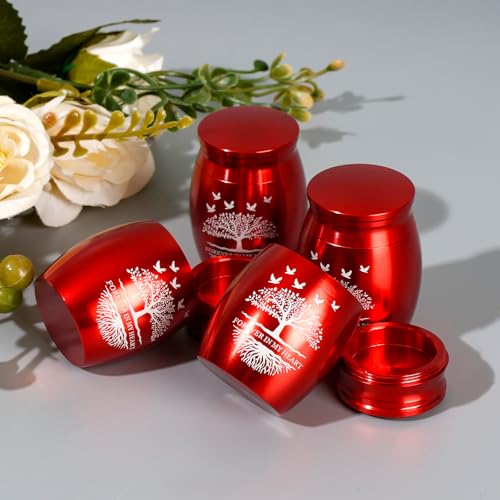 Mini Urns for Ashes Keepsake Set of 4, Small Cremation Keepsake Urns for Human/Pet Ashes, Memorial Sharing Urns for Family & Loved Ones - Red
