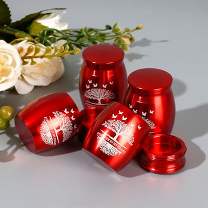 Mini Urns for Ashes Keepsake Set of 4, Small Cremation Keepsake Urns for Human/Pet Ashes, Memorial Sharing Urns for Family & Loved Ones - Red