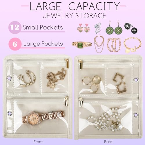 Travel Jewelry Organizer Case, Jewelry Bags Jewelry Storage Book Binder with Clear Zipper Velvet Pouch for Traveling,Earrings, Rings, Necklace, Bracelet (Inner Pages,Beige,3 PCS) - color: Inner Pages,Beige,3 PCS