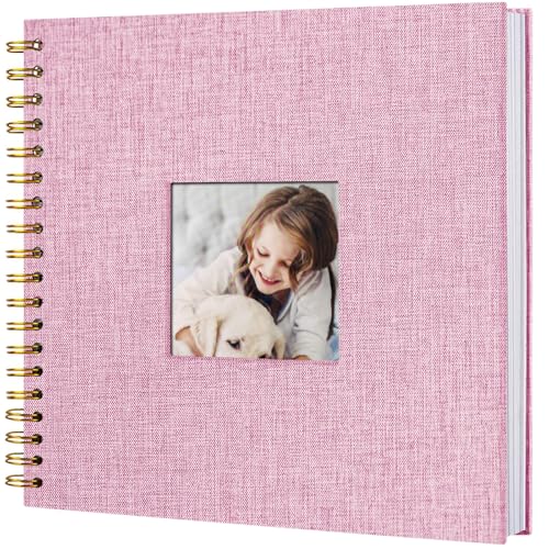 10 x 10 Inch Scrapbook Photo Album, Hardcover Kraft White Pages Arch Window Photo, Memory Book Linen Cover for Photos, Scrapbook Albums for Travel, Wedding Anniversary Christmas Baby 40 Pages, Pink - color: Pink, size: 10 Inch 40 Pages