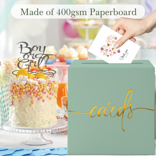 Sage Green Card Box with Gold Foil Design, Paperboard 8.7" Gift Card Holder for Wedding Graduation Birthday Party Reception Retirement Anniversary Bridal & Baby Shower - color: Sage Green Card Box with Gold Foil, size: 8.7×8.7×8.7Inch(1 Pack)