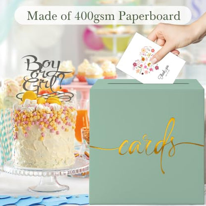 Sage Green Card Box with Gold Foil Design, Paperboard 8.7" Gift Card Holder for Wedding Graduation Birthday Party Reception Retirement Anniversary Bridal & Baby Shower - color: Sage Green Card Box with Gold Foil, size: 8.7×8.7×8.7Inch(1 Pack)