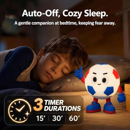 Soccer Gifts for Boys Girls, Soccer Night Light，Soft Silicone with Touch Control, 7 RGB Colors, Auto-Off, Dimmable, Rechargeable 1200mAh, Teen Kids Sports Fan Birthday Gifts (Blue&Red) - style: Soccer(Blue&Red)