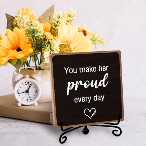 Memorial Gifts for Loss of Loved One, Funeral Remembrance Keepsake Plaque | Unique Grieving Present for Women Family Friends Desk Shelf Decor, Wooden Sign Tabletop, Best for Daily Remembrance - style: Proud