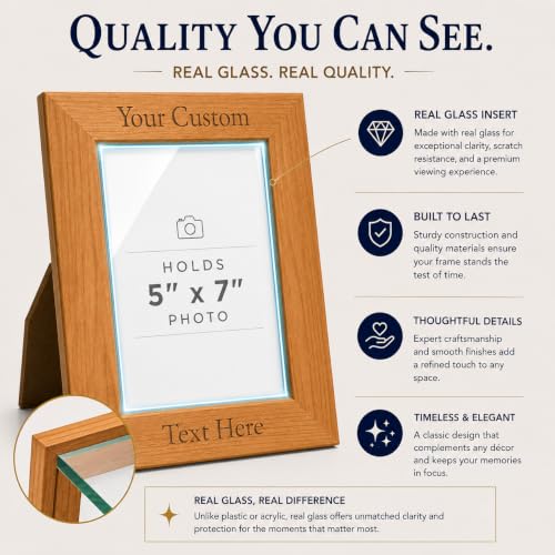 Personalized Add Your Custom Text Hanging/Tabletop Wall Natural Alder Wood Picture Photo Frame Customizable (5x7-inch Vertical) - size: 5x7-inch Vertical