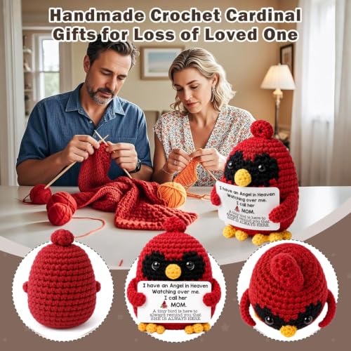 Handmade Crochet Cardinal Memorial Gift Loss of Mother Bereavement Sympathy Remembrance Comfort Condolence Passed Away Loved One Angel in Heaven Red Bird Spiritual Messenger Keepsake - style: Loss of Mother