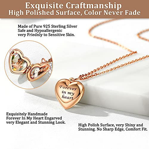 Bestyle Sterling Silver Heart Locket Necklace for Women, Dainty Cute Small Heart Locket Pendant in Gold/Rose Gold/Silver, Love Statement Jewelry Gift for Mother Wife - color: A1. Forever In My Heart-Rose Gold-Locket Only, NO Custom