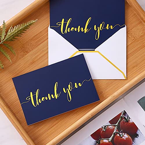 Winoo Design Heavy Duty Thank You Cards with Envelopes - 36 PK - Gold Thank You Notes 4x6 Inches Baby Shower Wedding Cards Small Business Graduation Funeral Bridal Shower (Navy Blue) - style: Navy Blue