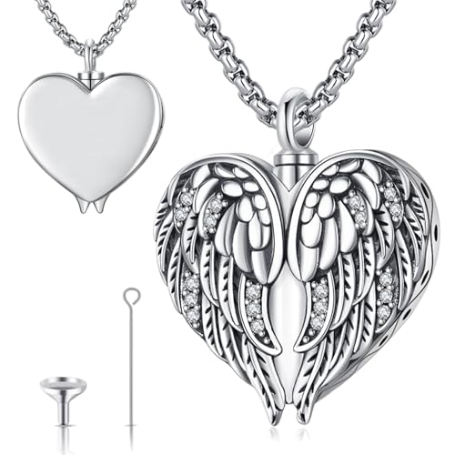 Urn Necklace for Ashes for Women/Men 925 Sterling Silver Cremation Jewelry w/Funnel Filler Memorial Jewelry Gifts - color: C-Angel Wings 1, style: Customized