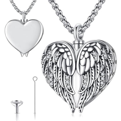 Urn Necklace for Ashes for Women/Men 925 Sterling Silver Cremation Jewelry w/Funnel Filler Memorial Jewelry Gifts - color: C-Angel Wings 1, style: Customized
