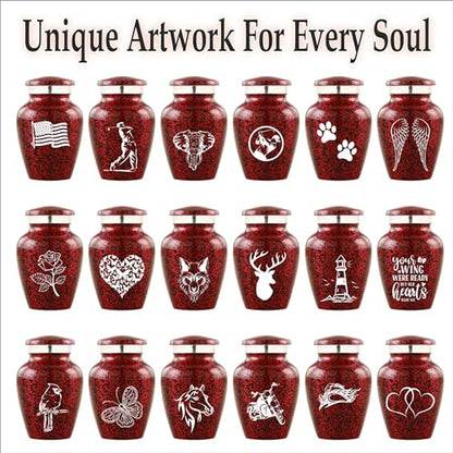 Customized Small Urns for Human Ashes Set of 4, Brown Keepsake Cremation Urns with Personalized Engraving, Guardian Elephant Design, Velvet Pouches & Gift Box
