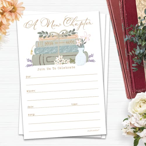 m&h invites Book Invitations With Envelopes (20 Count) - A New Chapter Storybook Invitations For Book Theme Baby Shower, Bridal Shower, Retirement