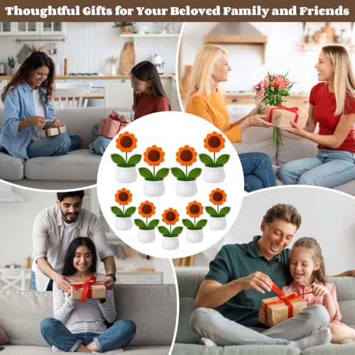 9 Pack Sunflower Crochet Flower Bouquet Pot Bulk Sunflower Thank You Gifts Handmade Knitted Flower Mini Floral Plant for Women Coworker Summer Wedding Home Table Car Decor - style: Sunflower