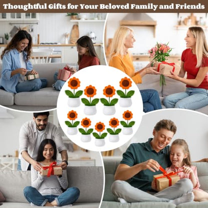 9 Pack Sunflower Crochet Flower Bouquet Pot Bulk Sunflower Thank You Gifts Handmade Knitted Flower Mini Floral Plant for Women Coworker Summer Wedding Home Table Car Decor - style: Sunflower