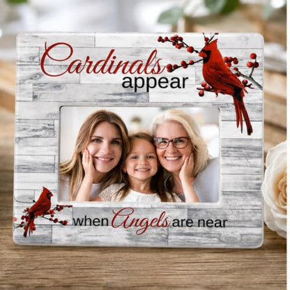 Memorial Picture Frame for Loss of Loved One, When Cardinals Appear Angels Are Near Photo Frame, Sympathy Condolence Gift, Cardinal Keepsake, Wood Grain Look, Holds 4x6 Photo, 8 x 7.25 Inch - size: Not Customized