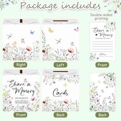 Fainne 50 Pcs Floral Share a Memory Cards with Celebration of Life Box Funeral Advice Cards Thank You Sympathy Holder Box Decor for Guest Funerals Memorial Service Farewell Remembrance Party Supplies - style: Foral