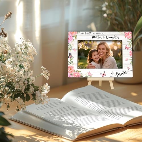 Mom Picture Frame | Mothers Day Photo Frame 4×6, Love Memorial Picture Frames for Mother's Day Birthday Gifts - Pink Flower - color: Pink Flower and Butterfly