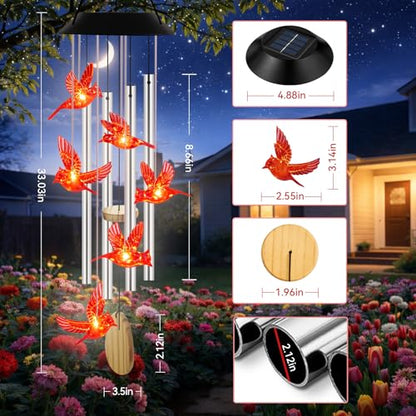 Solar Wind Chimes for Outside Color Changing Light, Red Cardinal - color: Red Cardinals