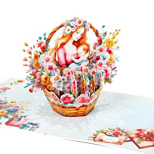 iGifts And Cards Mother & Baby Floral Basket 3D Pop-Up Card 6" x 6" | Eternal Nurture, Watercolor Art, First Mother's Day, Baby Shower, Congratulations, Grandmother, New Parent, Keepsake Memento - color: Mother and Baby