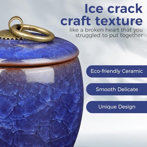 Small Urns for Human Ashes Keepsake, Ceramic Ice Crack Memorial Keepsake Cremation Urns Token Urns Mini Sharing Funeral Urns with Black Premium Box,Blue - color: Blue