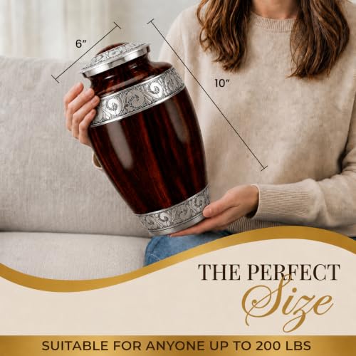 Set of 2 Wood-Grain Urn for Adult Human Ashes Adult Male & Female – Includes 1 Large Hand-Engraved Adult Urn with 1 Memorial Necklace - color: Wooden Grain - Single Urn