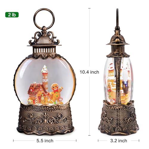 Christmas Snow Globes Lantern, Gingerbread Man Musical Snow Globes with Swirling Glitter Effects, USB/Battery Powered with 6-Hour Timer, Christmas Decorations - color: Gingerbread Man