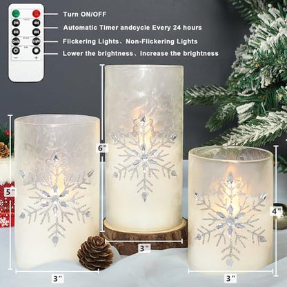 Crystal Club Christmas Flameless Candles, Battery Powered LED Candles - style: Snowflake Design