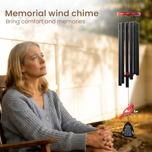 36’’Memorial Wind Chimes for Loss of Loved One, Cardinal Wind Chimes | Sympathy Gifts for Loss of Mother/Dad/Husband for Outside with Mute Option, Sympathy Wind Chimes