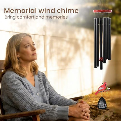 36’’Memorial Wind Chimes for Loss of Loved One, Cardinal Wind Chimes | Sympathy Gifts for Loss of Mother/Dad/Husband for Outside with Mute Option, Sympathy Wind Chimes