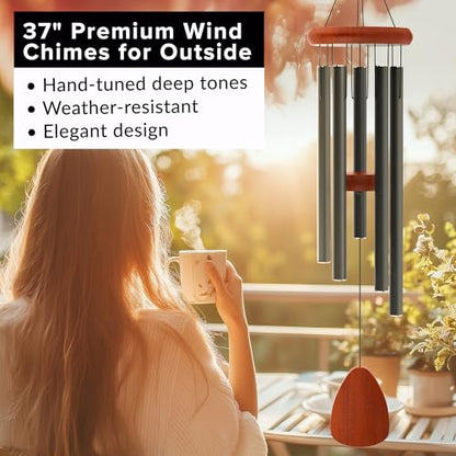 Wind Chimes for Outside - 37" Large Wind Chimes, Classic Black Aluminum Windchimes Outdoors, Zen Gift for Mom, Outdoor Garden Patio Decoration