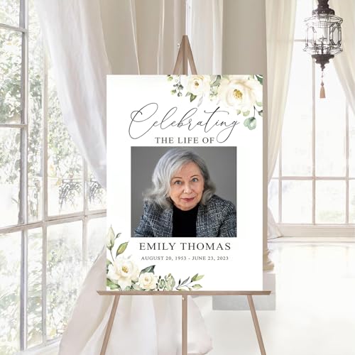 Custom Greenery Celebration of Life Welcome Sign with Photo for Funeral - color: Sign 18