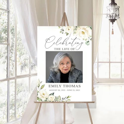 Custom Greenery Celebration of Life Welcome Sign with Photo for Funeral - color: Sign 18