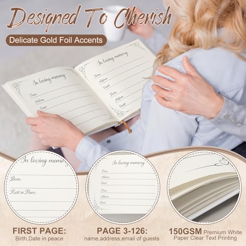 Engrowtic 64 Pcs Guest Book Set Funeral Guest Book Memorial Service, White - color: White