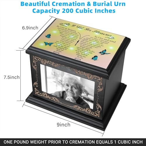 ADMLC Cremation Urns for Human Ashes Adult Up to 200 IBS with Photo Frame | 100% Wooden Handcrafted Memorial Keepsake Urn for Ashes,Funeral Burial Caskets Urn Suitable for Male Female Men Women Dad Mom
