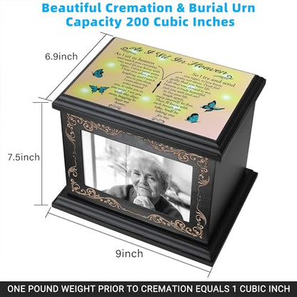 ADMLC Cremation Urns for Human Ashes Adult Up to 200 IBS with Photo Frame | 100% Wooden Handcrafted Memorial Keepsake Urn for Ashes,Funeral Burial Caskets Urn Suitable for Male Female Men Women Dad Mom