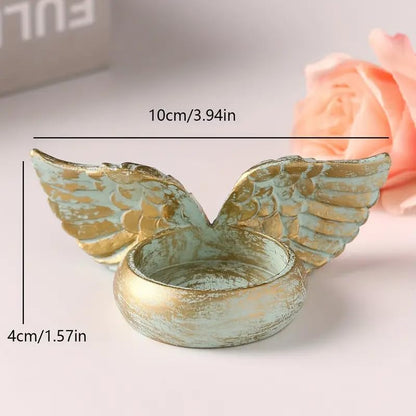 1Pcs Angel Wings Candle Holder Green Angel Wings Tealight Candle Holders Resin Votive Candle Holder Prayer Candle Holder Memorial Gifts for Family Desktop Decorative Tree Candles