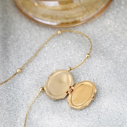 Gold Locket Necklace for Women Vintage, Heart Star Moon Butterfly Angel Holds Picture Photo Oval Locket Pendant Memorial Necklace Personalized Celestial Jewelry Birthday Gifts - style: Oval Apple