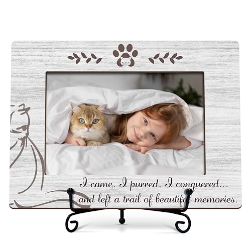 Cat Memorial Picture Frame, Cute Pet Wood Photo Frame With Stand, Cat Lover Gifts, Remembrance Sympathy Gifts for Loss of Cat, Left A Trail Of Beautiful Memories Frame -d05