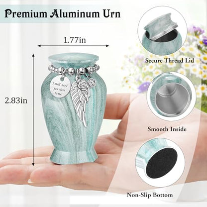 SOITIS Customized Small Urns for Human Ashes Keepsake, 2.83 Inches Urn for Women Men, Engraving Aluminum Cremation Urns for Human Ashes-Lake Green with Wing Urn - color: Custom-green a