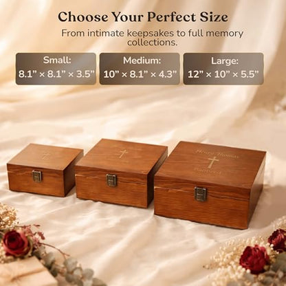 Custom Wooden Keepsake Box, Baptism Cross Name And Date, Religious | Personalized Engraved Design, Photo Holder, Document Holder, Memory Keeper, Keepsake Container, Wood Box, First Communion
